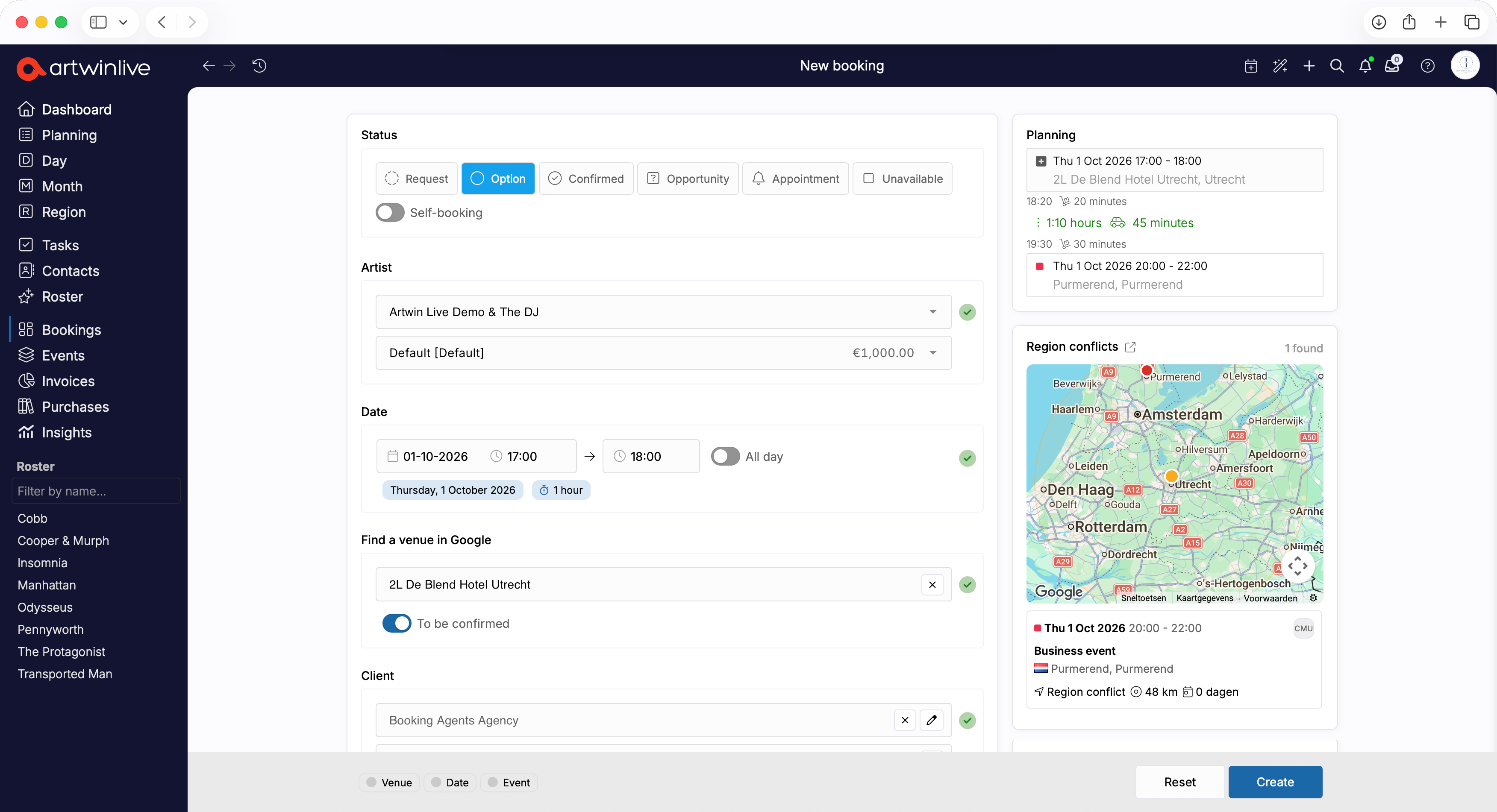 Artist dashboard overview in Artwin Live
